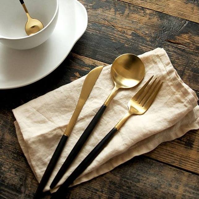 Nicolson Russell Dubai Gold and Black Titanium Cutlery Set - 16 pcs - Lighting.co.za