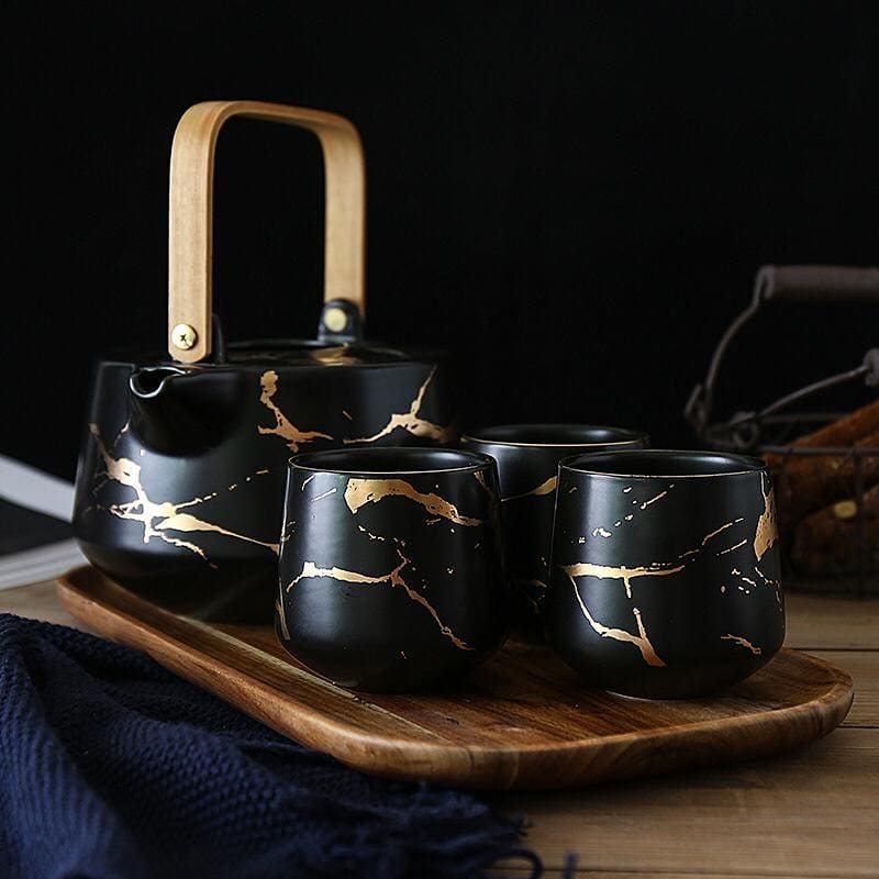 Nicolson Russell Kintsugi Black or White Teapot and Cups Set - Lighting.co.za