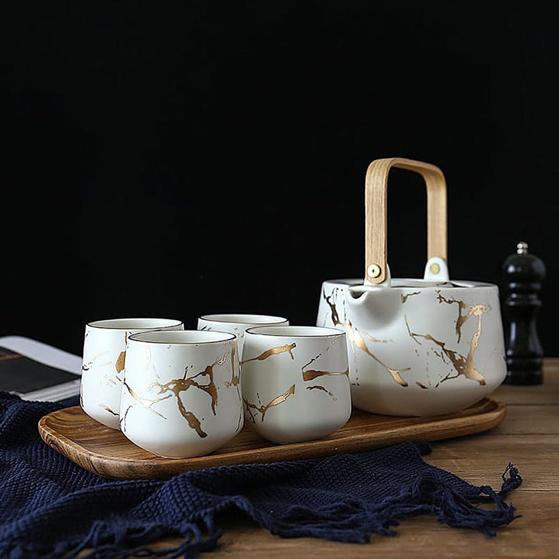 Nicolson Russell Kintsugi Black or White Teapot and Cups Set - Lighting.co.za