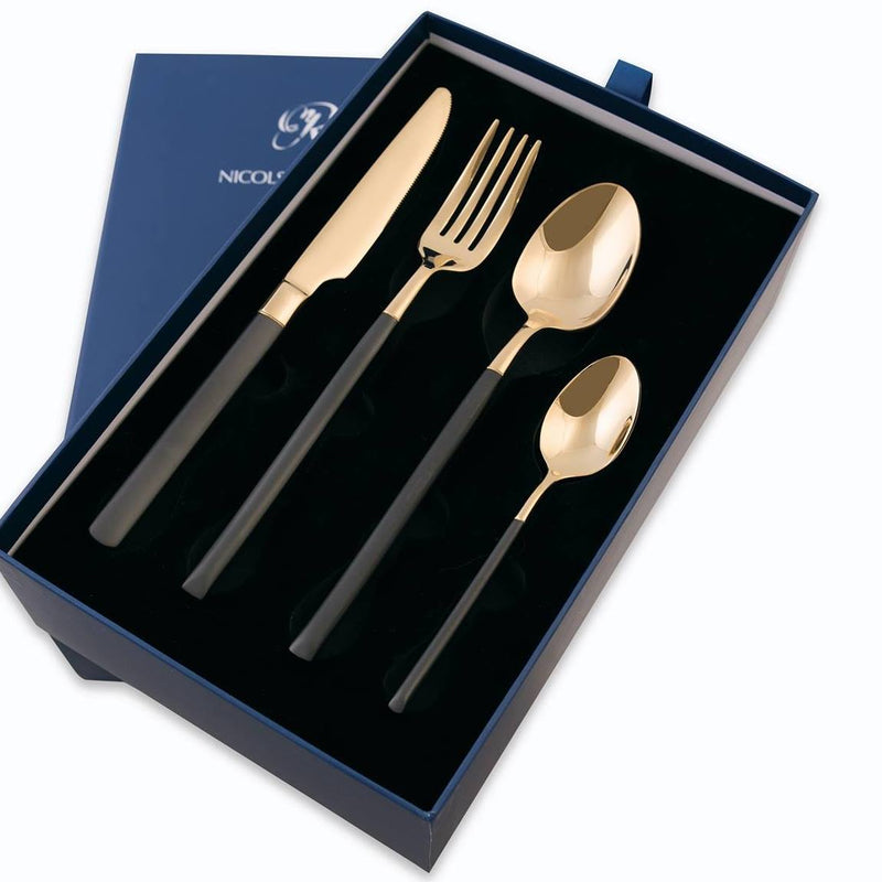 Nicolson Russell Sydney Black and Gold Cutlery Set - 24 pcs - Lighting.co.za