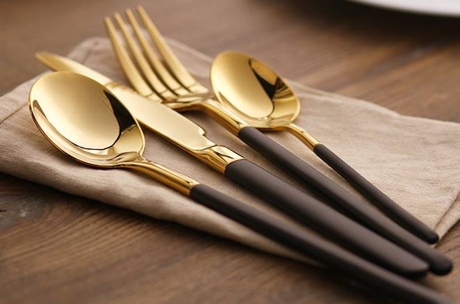 Nicolson Russell Sydney Black and Gold Cutlery Set - 24 pcs - Lighting.co.za