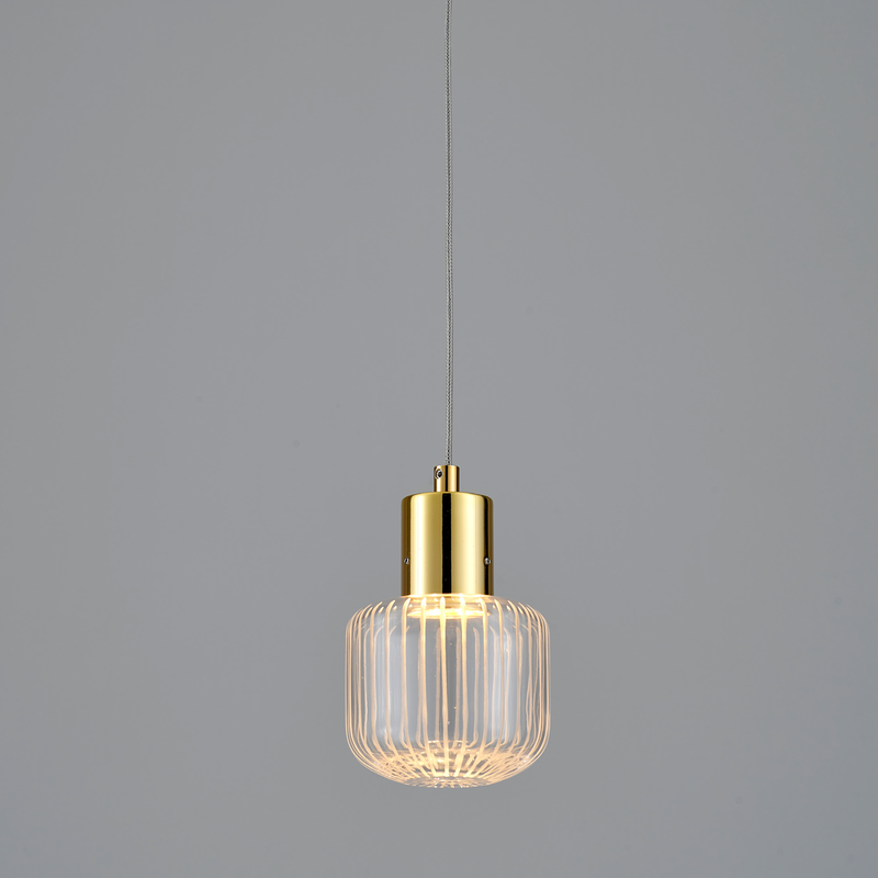 Mini Nova Clear Ribbed Glass and Gold LED Pendant Light - Lighting.co.za