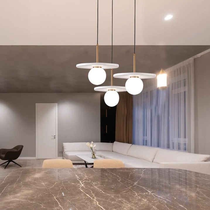 Pascal Black | White | Green Marble Disk Pendant Light — Lighting