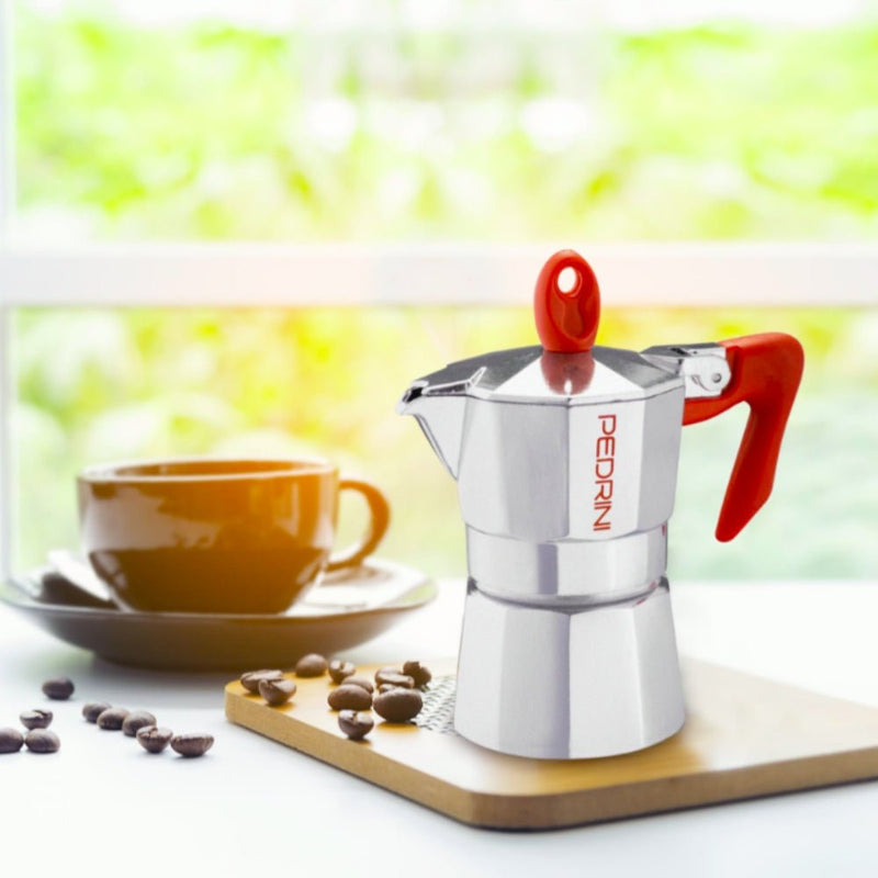 Pedrini Aluminium Polished Coffee Maker - Red - Lighting.co.za