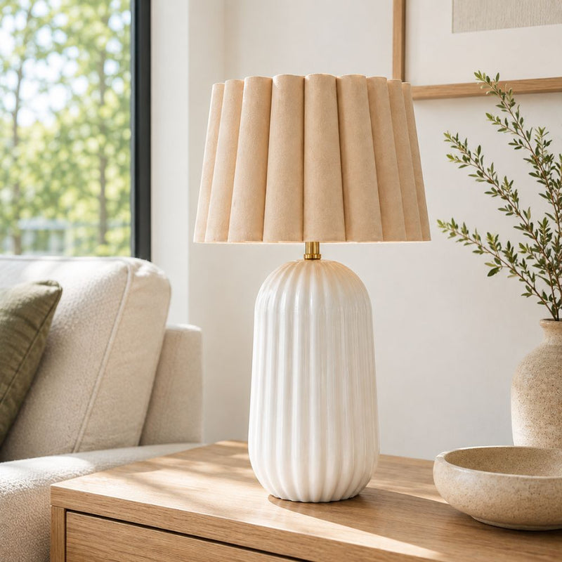 Pepino White with Natural Scallop Shade Table Lamp - Table Lamp - Lighting.co.za