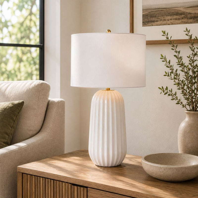Pepa White with White Linen Shade Table Lamp - Table Lamp - Lighting.co.za