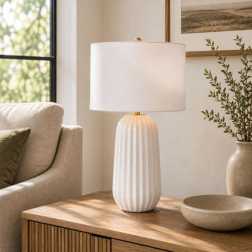 Pepa White with White Linen Shade Table Lamp - Table Lamp - Lighting.co.za