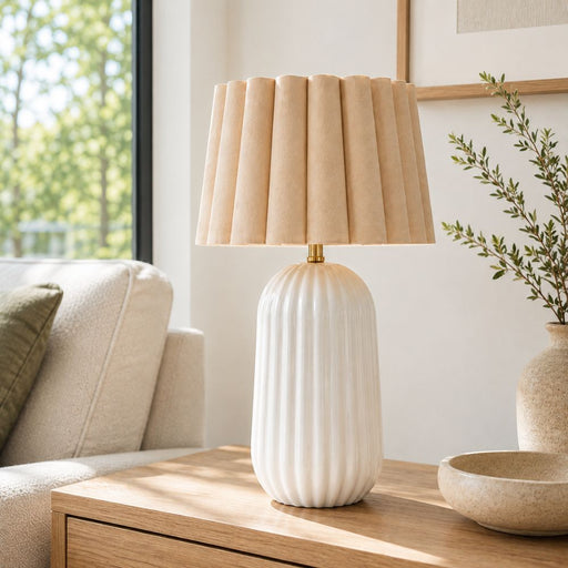 Pepino White with Natural Scallop Shade Table Lamp - Table Lamp - Lighting.co.za