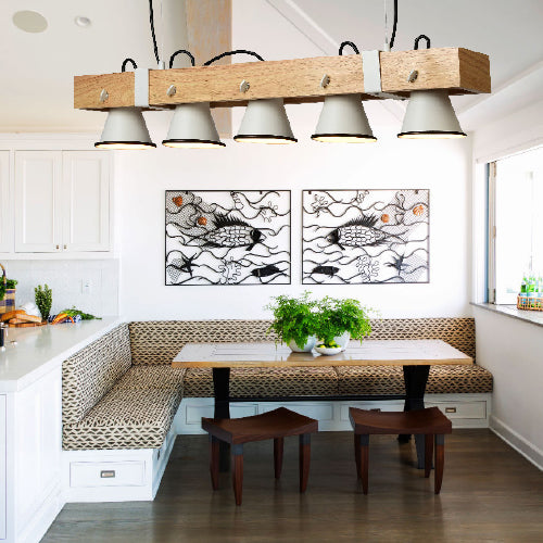 Bailey Farmhouse White and Wood Linear Pendant Light