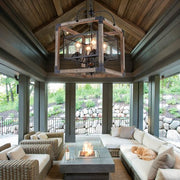 Hamal Square Wood and Black Mesh Chandelier - Lighting.co.za