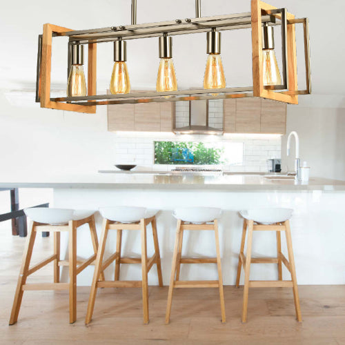 Morgan Chrome and Wood Linear Pendant Light