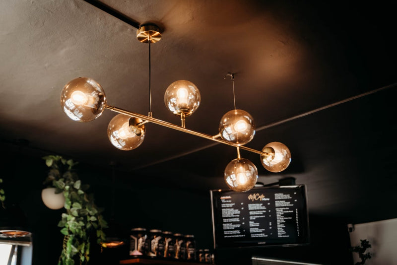 Sphere And Stem Brass And Smoke Glass 6L Pendant Light - Lighting.co.za