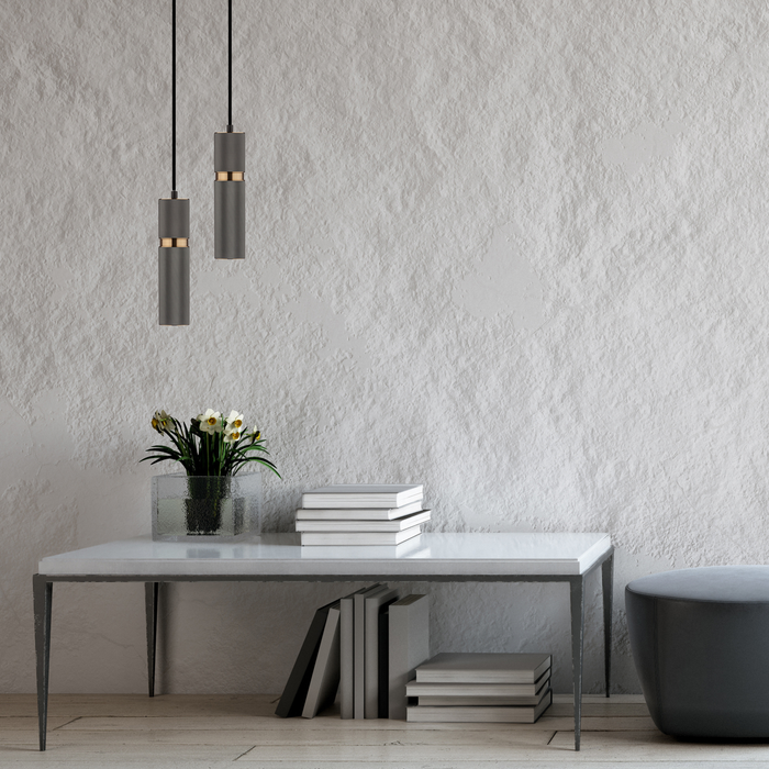 Tube Knurled Urban Grey And Brass Pendant Light - Lighting.co.za