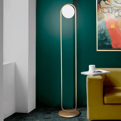 Vogue Gold | Black and Frosted Glass Sphere Floor Lamp - Lighting.co.za