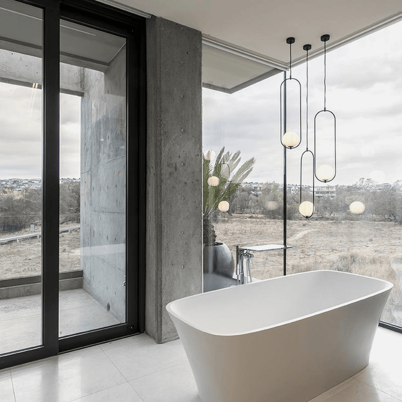 Vogue Gold | Black and Frosted Glass Sphere Tall Pendant Light - Lighting.co.za