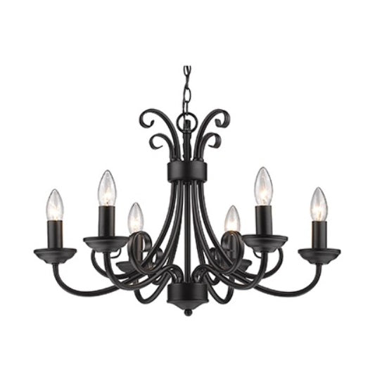Zoda Plain Black 6 Light Chandelier - Lighting.co.za