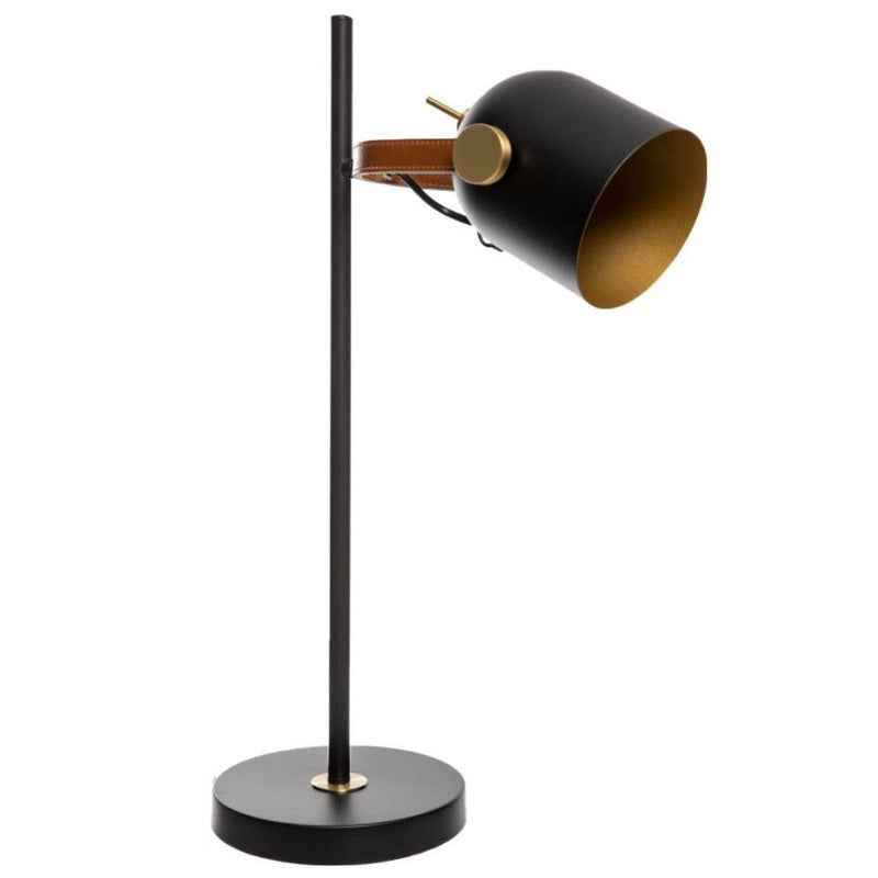 Lauren Black and Brass Look Leather Strap Desk Lamp - Lighting.co.za