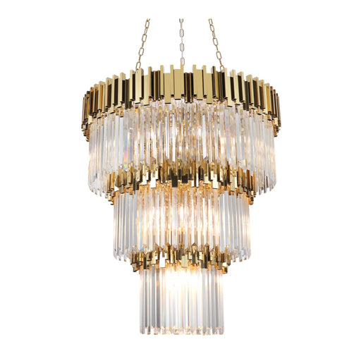 Supreme Gold and Clear K9 Crystal 3 Tier Chandelier - Lighting.co.za