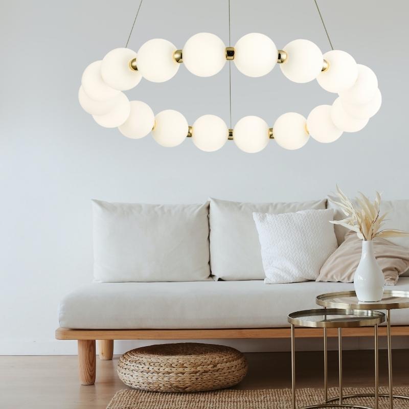 Ripple Round 12 Light Gold And White Glass LED Pendant Light - Lighting.co.za