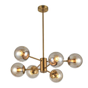 Aviva 6 Light Brass Look and Amber Glass Pendant Light - Lighting.co.za