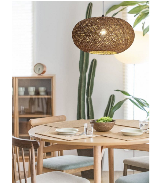 Habitat Flat Round Brown Or White Twine String Pendant Light 2 Sizes - Lighting.co.za