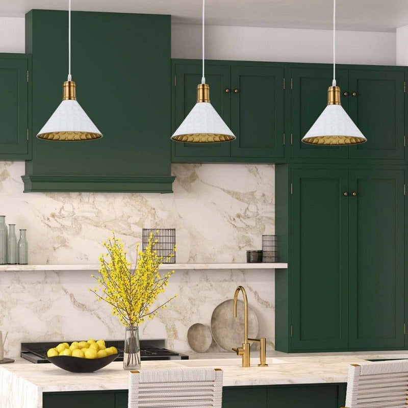 Ekland Black or White and Gold Beaten Funnel Pendant Light - Lighting.co.za