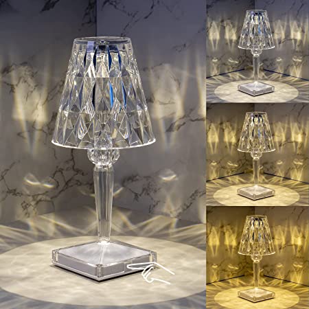 Dune Diamond Clear or Smoke Acrylic Rechargeable Table Lamp - Lighting.co.za