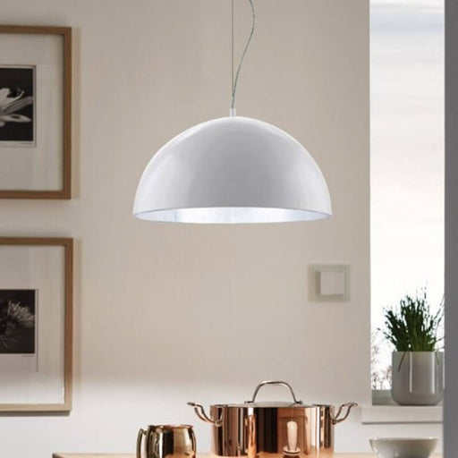 Gaetano1 White and Silver Dome Pendant Light - Lighting.co.za