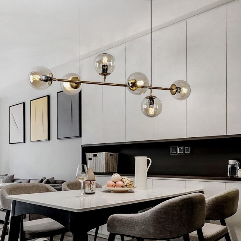 Sphere And Stem Brass And Smoke Glass 6L Pendant Light - Lighting.co.za