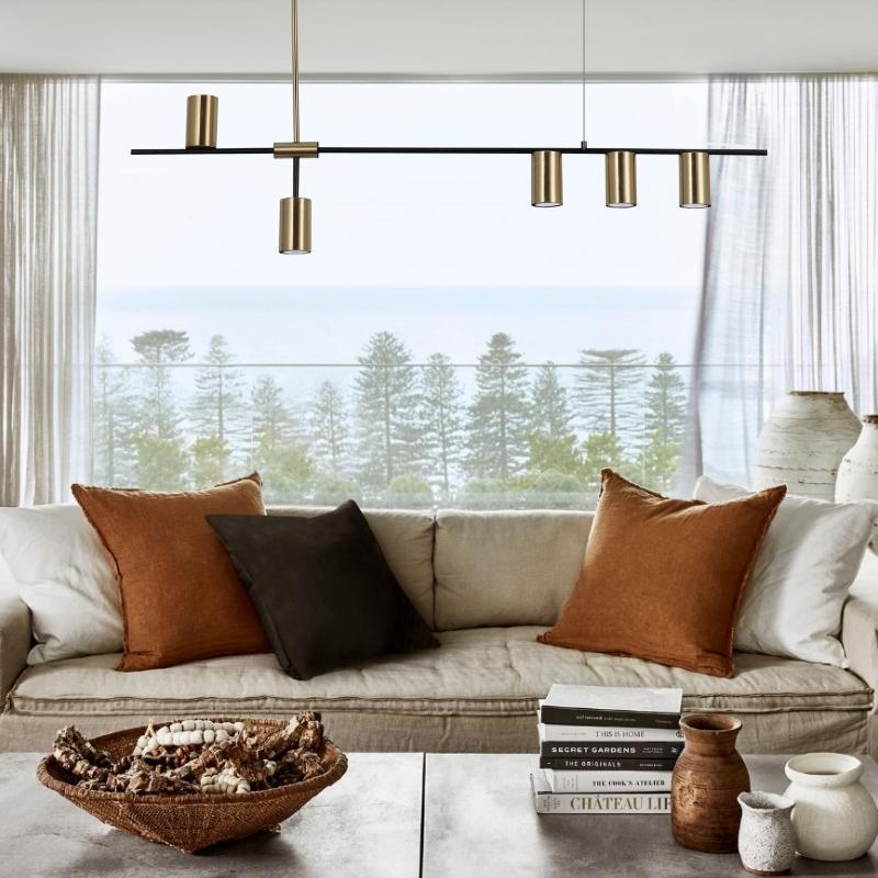 Leora スリング Plumetis Ombre et lumière Amalfi 5 Light Brass Stem Pendant Light | Lighting.co.za