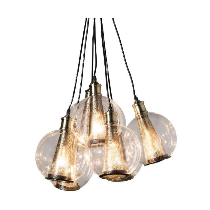 Bisbee 7 Light Black And Brass Cluster Glass Pendant Light - Lighting.co.za