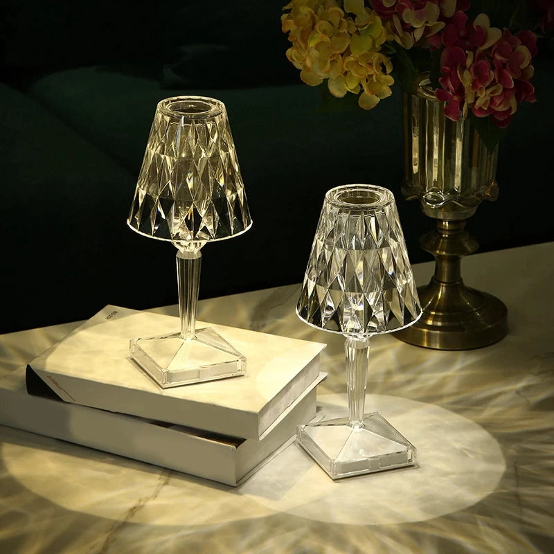 Dune Diamond Clear or Smoke Acrylic Rechargeable Table Lamp