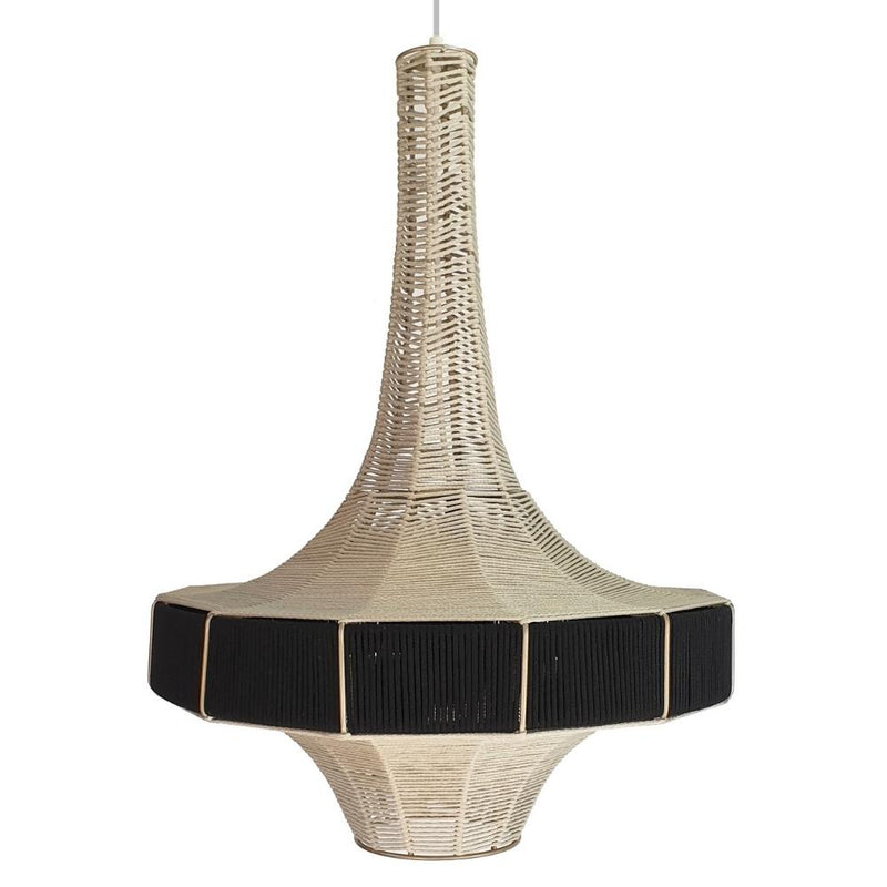 Morocco Black and Natural Woven Rope Tall Pendant Light - Lighting.co.za