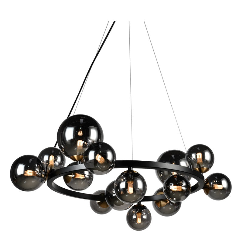 Bubble Round 14 Light Black And Smoke Glass Pendant Light - Lighting.co.za