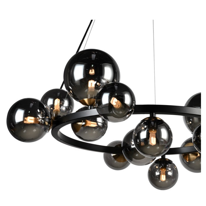 Bubble Round 14 Light Black And Smoke Glass Pendant Light - Lighting.co.za