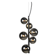 Bubble Vertical 6 Light Sphere And Stem Black And Smoke Glass Pendant Light - Lighting.co.za
