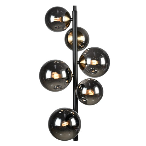 Bubble Vertical 6 Light Sphere And Stem Black And Smoke Glass Pendant Light - Lighting.co.za