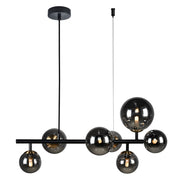 Bubble 7 Light Sphere And Stem Black And Smoke Glass Pendant Light - Lighting.co.za