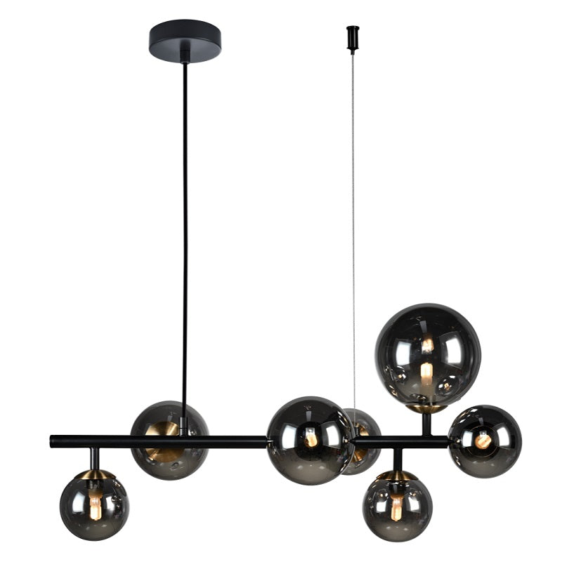Bubble 7 Light Sphere And Stem Black And Smoke Glass Pendant Light - Lighting.co.za