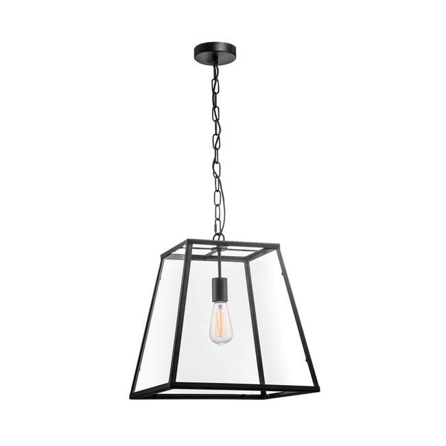 Grayson Black And Clear Glass Lantern Square Rustic Pendant Light 2 Sizes - Lighting.co.za