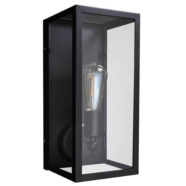Toscana Black And Clear Glass Rectangular Lantern Wall Light - Lighting.co.za