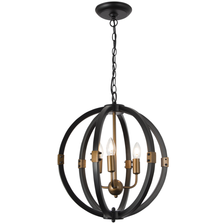Orb Round Black And Brass 3 Light Chandelier - Lighting.co.za