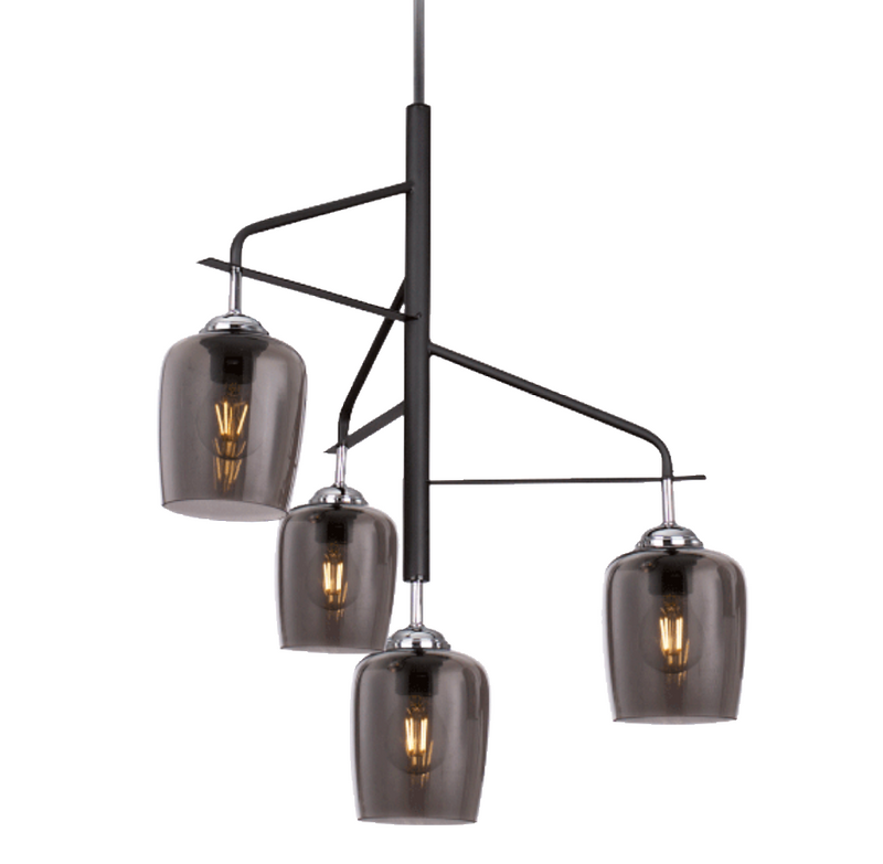 Exos 4 Light Black And Smoke Glass Chandelier - Lighting.co.za