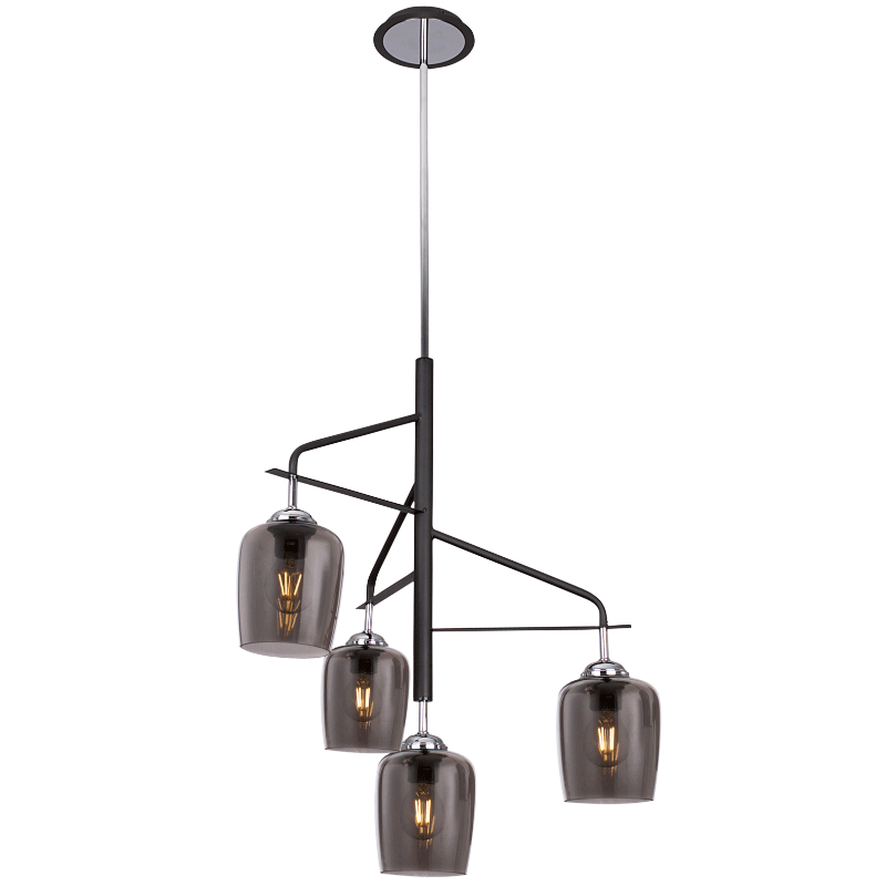 Exos 4 Light Black And Smoke Glass Chandelier - Lighting.co.za