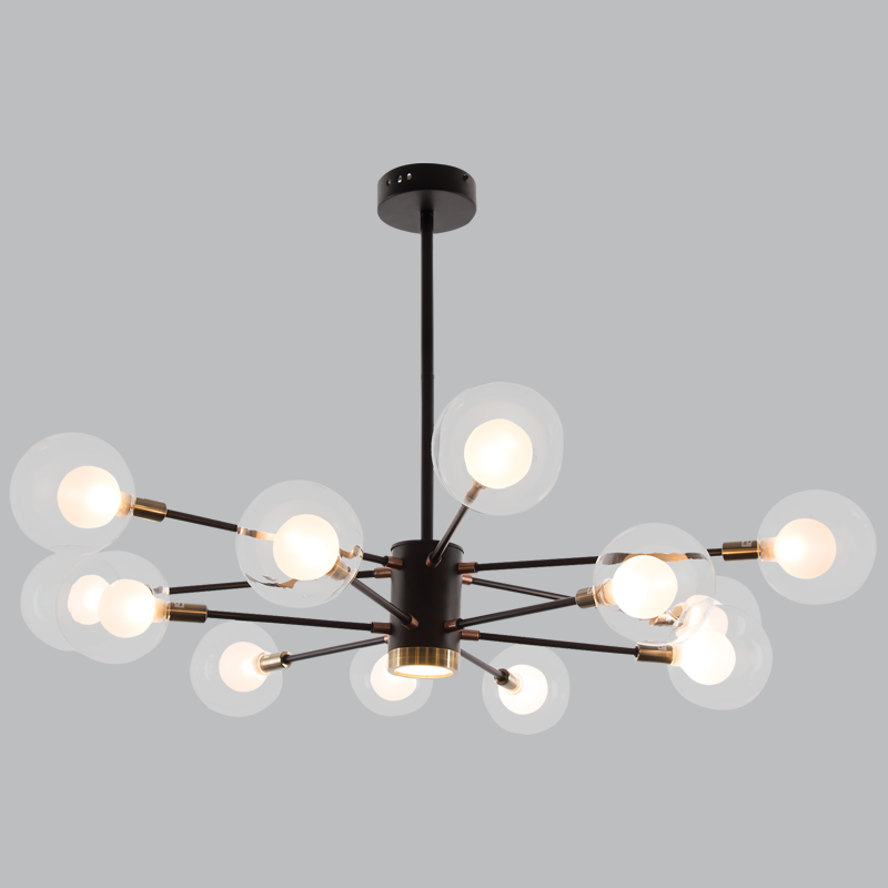 Modo 12 Light Black And Glass Chandelier - Lighting.co.za