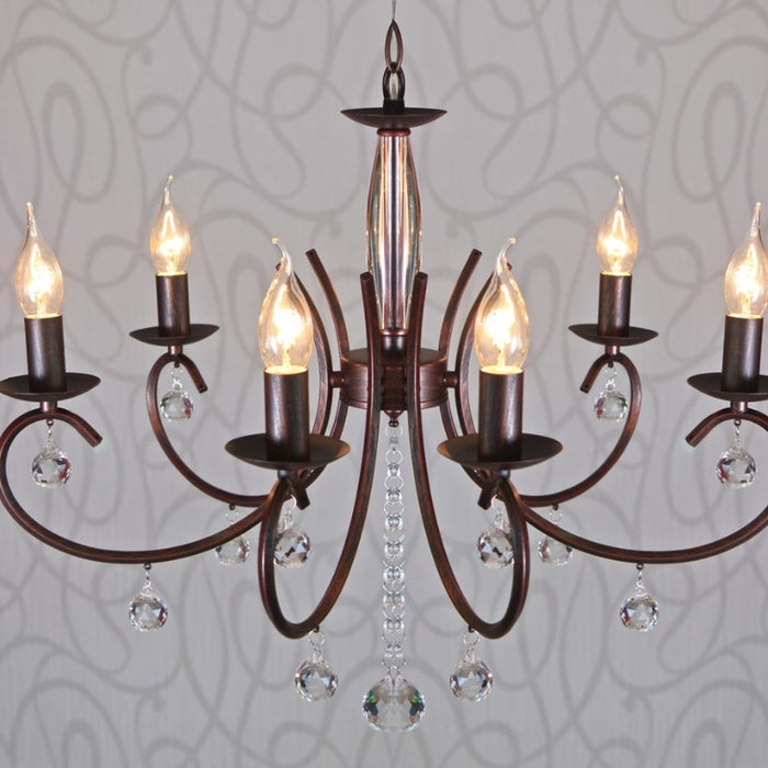 Country Antique Brown | Chrome 6 | 8 Light Chandelier - Lighting.co.za