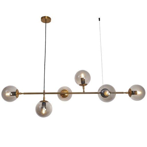 Sphere And Stem Brass And Smoke Glass 6L Pendant Light - Lighting.co.za