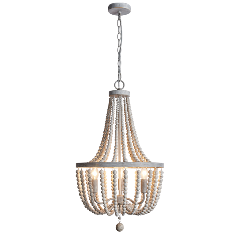 Margo Metal And White Wash Bead 1 | 3 Light Chandelier - Lighting.co.za