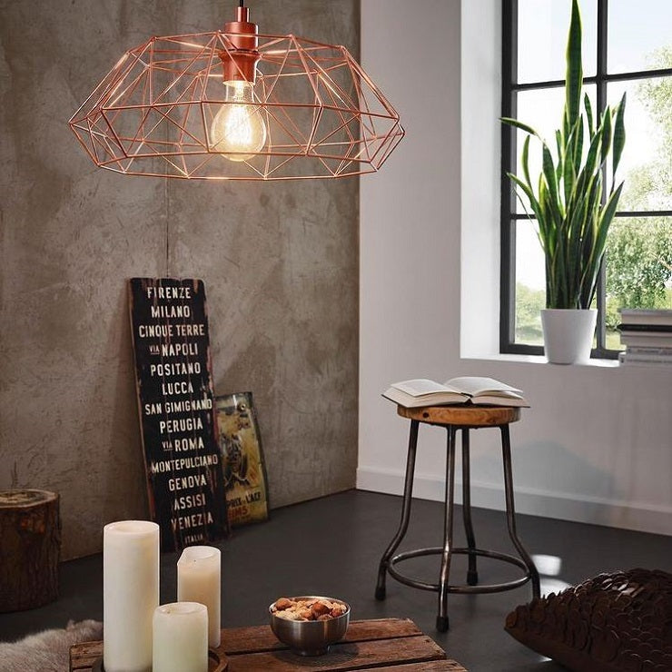 Carlton Copper And Black Wire Shade Pendant Light - Lighting.co.za