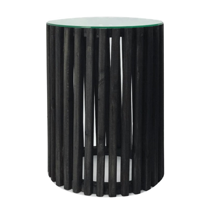 Cassia Round Black Pin Oak Slatted Side Table 2 Sizes - Lighting.co.za